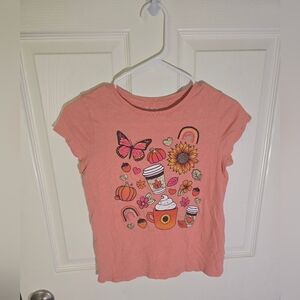 Children's Place Orange Fall Pumpkin Latte Casual Girls Tee Shirt Large
